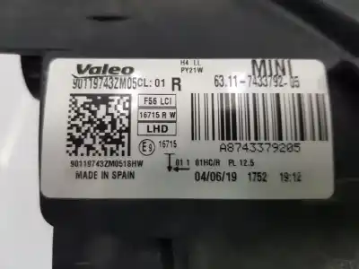 Pièce détachée automobile d'occasion feu droit pour mini mini 5-trg. 1.5 12v références oem iam 63117433792 7433792 