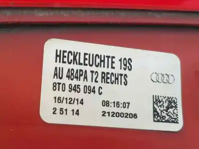 Автозапчасти б/у правый задний фонарь за audi a5 cabriolet (8f7) 2.0 tdi ссылки oem iam 8t0945094c  8t0945094c