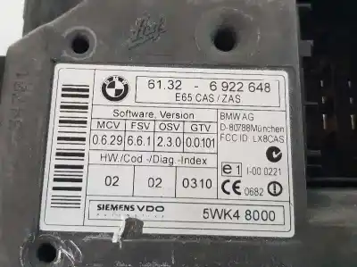Second-hand car spare part start card / key reader for bmw serie 7 (e65/e66) 730d oem iam references 61326922648  61326922648
