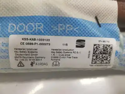 Автозапчастина б/у передня права подушка безпеки для seat leon (5f1) fr plus посилання на oem iam 5f4880742  5f4880742