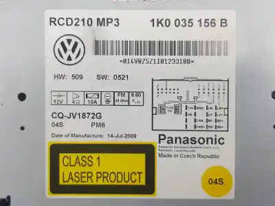 Second-hand car spare part audio system / radio cd for volkswagen golf vi variant (aj5) 1.6 tdi dpf oem iam references 1k0035156b  1k0035156b