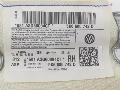 Автозапчасти б/у передняя правая подушка безопасности за volkswagen golf vi variant (aj5) 1.6 tdi dpf ссылки oem iam 5k6880742d  5k6880742d