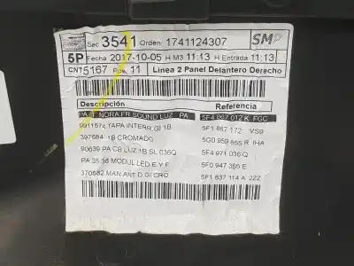 Автозапчасти б/у обивка передней правой двери за seat leon (5f1) 1.4 16v tsi act ссылки oem iam 5f4867012j  5f4867012j