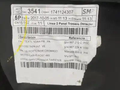 Автозапчасти б/у обивка задней правой двери за seat leon (5f1) 1.4 16v tsi act ссылки oem iam 5f4867212c  5f4867212c