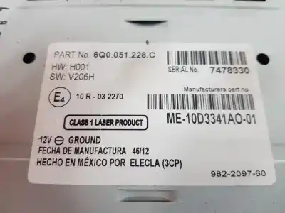 Second-hand car spare part audio system / radio cd for volkswagen polo v (6r1, 6c1) 1.6 tdi oem iam references 6q0051228c