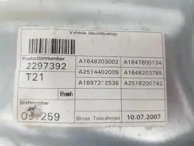 Second-hand car spare part driver left window regulator for clase c clase m 3.0 cdi oem iam references a1647201579  a1647201579