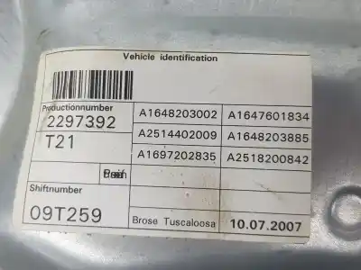 Second-hand car spare part passenger side right window regulator for clase c clase m 3.0 cdi oem iam references a1647201679  a1647201679