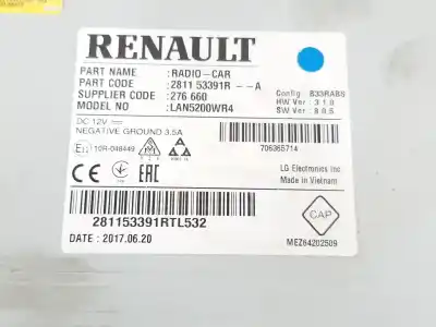 Second-hand car spare part audio system / radio cd for dacia duster (hs_) 1.5 dci oem iam references 281153391r  281153391r