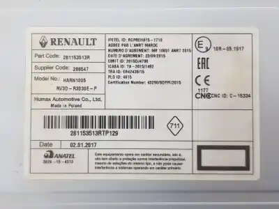 Second-hand car spare part audio system / radio cd for dacia duster 1.5 dci d fap oem iam references 281153513r 281153513r 