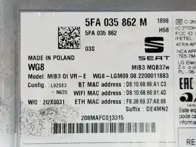 Second-hand car spare part audio system / radio cd for cupra sin definir sin definir oem iam references 5fa035862m  5fa035862m