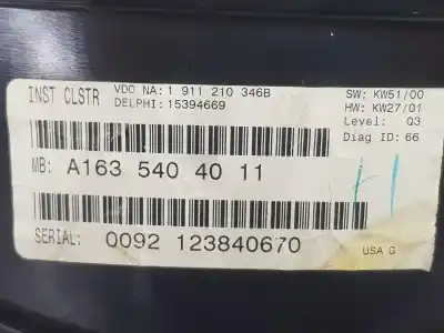 Second-hand car spare part dashboard for clase c clase m 2.7 cdi 20v oem iam references a1635404011  a1635404011