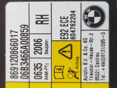 Автозапчасти б/у правая боковая подушка безопасности за bmw 3 coupé (e92) 335 d ссылки oem iam 72129120866  72129120866