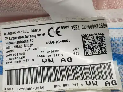 Автозапчастина б/у передня права подушка безпеки для seat ibiza 1. tgi ecofuel посилання на oem iam 6f0880742k  6f0880742k