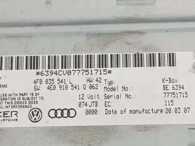 Автозапчастина б/у електронний модуль для audi a6 c6 (4f2) 2.7 tdi посилання на oem iam 4f0035541l  4f0035541l Автозапчастина б/у електронний модуль для audi a6 c6 (4f2) 2.7 tdi посилання на oem iam 4f0035541l  4f0035541l