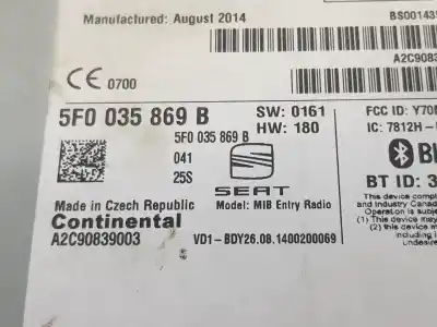 Автозапчастина б/у аудіо система / радіо cd для seat leon (5f1) 1.6 tdi посилання на oem iam 5f0035869b  5f0035869b