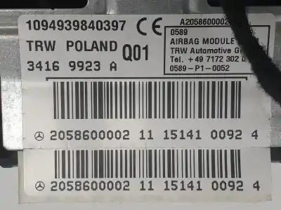 Автозапчасти б/у подушка безопасности передняя правая за mercedes-benz clase c (w205) familiar 2.1 cdi cat ссылки oem iam a2058600002  a2058600002