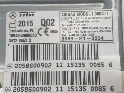Автозапчасти б/у подушка безопасности задняя правая за mercedes-benz clase c (w205) familiar 2.1 cdi cat ссылки oem iam a2058600902  a2058600902
