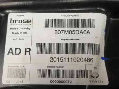 Автозапчасти б/у регулятор стекла переднего правого за infiniti q30 1.5 d ссылки oem iam 807m05da6a  807205dm0a