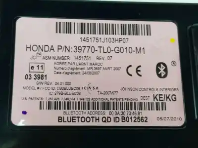 Peça sobressalente para automóvel em segunda mão módulo eletrônico por honda accord viii (cu) 2.2 i-dtec (cu3) referências oem iam 39770tl0g010m1  39770tl0g010m1