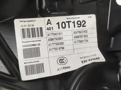 Second-hand car spare part rear right window regulator for mercedes-benz clase a (bm 177) 1.5 cdi cat 116 cv / 85 kw oem iam references a1777300402  a1777300402