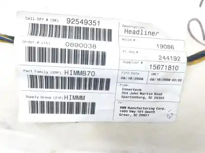 Peça sobressalente para automóvel em segunda mão tecto de abrir interior por bmw x6 (e71) 3.5d referências oem iam 92549351  51447313327