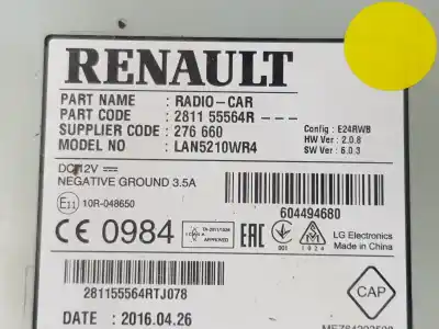 Second-hand car spare part multifunction display for renault clio iv 1.2 16v cat (bivalent. gasolina / gpl) (d4f) 72 cv / 53 kw oem iam references 281155564r  281155564r