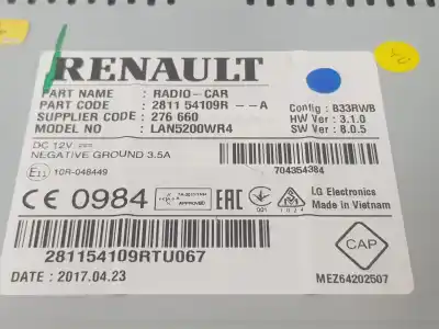 Second-hand car spare part multifunction display for renault captur i (j5_, h5_) 0.9 tce 90 oem iam references 281154109r  281156367r