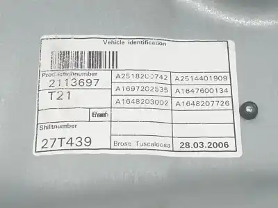 Second-hand car spare part driver left window regulator for clase c clase m 3.0 cdi oem iam references a1647201579  a1647201579