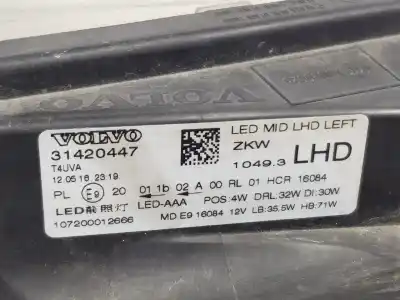 Second-hand car spare part left headlight for volvo v40 inscription oem iam references 31420447  31420447