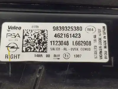 Second-hand car spare part interior rear right light for opel astra berlina 5p elegance oem iam references 9839325380