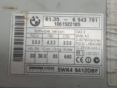 Pezzo di ricambio per auto di seconda mano modulo elettronico per bmw 5 touring (e61) 520 d riferimenti oem iam 61356943791  5wk49412obf