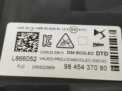 Peça sobressalente para automóvel em segunda mão farol / farolim direito por ds ds 3 / ds 3 crossback (ur_, uc_, uj_) 1.2 puretech 130 referências oem iam 9845437080  9845437080
