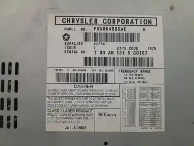 Tweedehands auto-onderdeel audiosysteem / radio-cd voor chrysler pt cruiser (pt) 2.2 crd classic oem iam-referenties p05064065ae