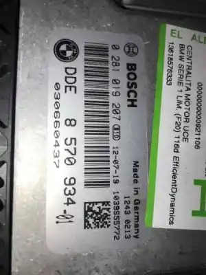 Peça sobressalente para automóvel em segunda mão centralina de motor uce por bmw serie 1 berlina 5p (f20) n47d16a referências oem iam 0281019207  