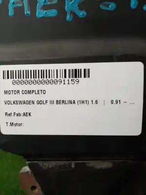 Gebrauchtes Autoersatzteil kompletter motor zum volkswagen golf iii berlina (1h1) 1.6 oem-iam-referenzen aek  
