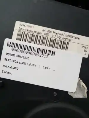 Second-hand car spare part complete engine for seat leon (1m1) 1.8 20v oem iam references apg  