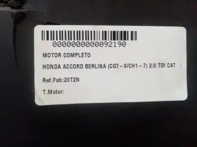 Peça sobressalente para automóvel em segunda mão motor completo por honda accord berlina (cg7-9/ch1-7) 2.0 tdi cat referências oem iam 20t2n  