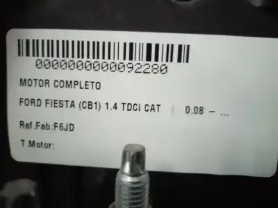 Second-hand car spare part complete engine for ford fiesta (cb1) 1.4 tdci cat oem iam references f6jd  