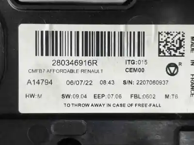 Second-hand car spare part multifunction display for renault clio v (b7_) 1.5 blue dci 100 (b7ad) oem iam references 280346916r  