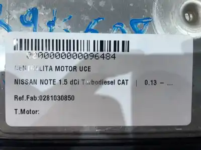 Peça sobressalente para automóvel em segunda mão centralina de motor uce por nissan note (e11e) 1.5 dci turbodiesel cat referências oem iam 0281030850  0281030850