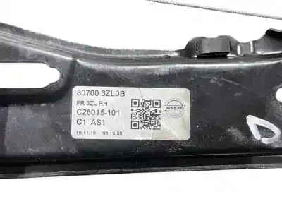 Second-hand car spare part passenger side right window regulator for nissan pulsar (c13) 1.2 16v cat oem iam references 807003zl0b  