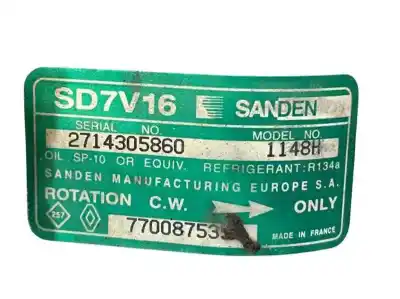 Second-hand car spare part air conditioning compressor for renault clio ii fase i (b/cbo) 1.4 alize 75 cv / 55 kw oem iam references 7700875357c 1148h 