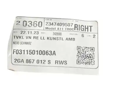 Автозапчасти б/у обивка передней правой двери за volkswagen t-roc (a11, d11) 2.0 tdi ссылки oem iam 2ga867012s  2ga867010