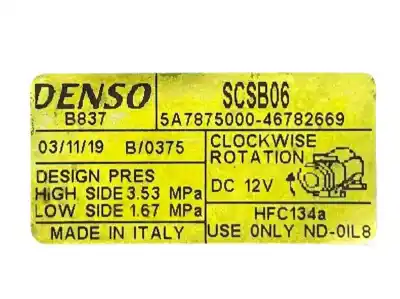 Second-hand car spare part air conditioning compressor for lancia ypsilon (101) 1.2 16v argento oem iam references 46782669 5a7875000 