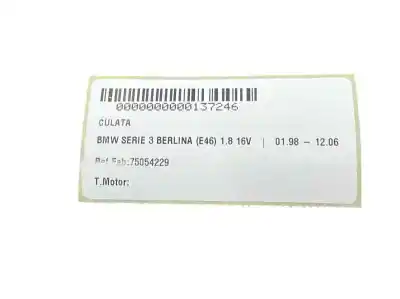 Peça sobressalente para automóvel em segunda mão cabeça / culatra por bmw serie 3 berlina (e46) 1.8 16v referências oem iam 75054229  