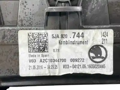 Автозапчастина б/у панель інструментів для skoda rapid spaceback (nh1) 1.6 tdi посилання на oem iam 5ja920744 v03 a2c10344700