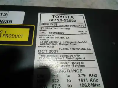 Автозапчастина б/у аудіо система / радіо cd для toyota auris (e15) 1zr посилання на oem iam 8612002520  