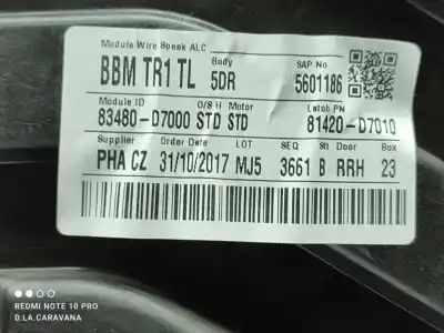 Автозапчасти б/у задний правый стеклорегулятор за hyundai tucson (tl, tle) 1.6 gdi ссылки oem iam 83480d7000  