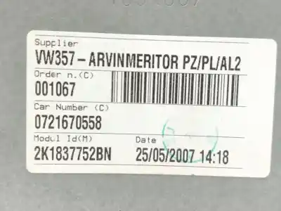 Автозапчастина б/у регулятор переднього правого скла для volkswagen caddy ka/kb (2k) furg. 105 cv / 77 kw посилання на oem iam 2k1837752bn  