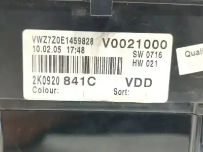 İkinci el araba yedek parçası enstrüman paneli için volkswagen caddy ka/kb (2k) furg. 69 cv / 51 kw oem iam referansları 2k0920841c  